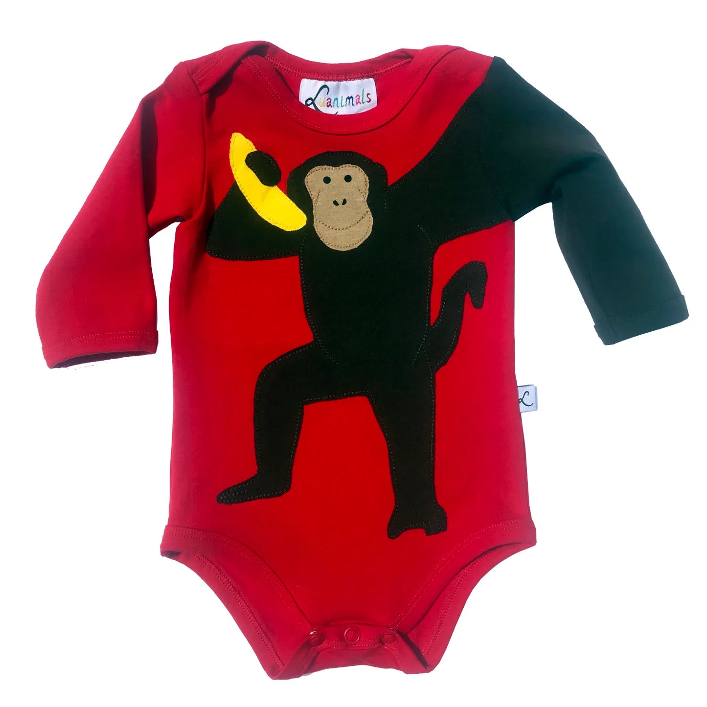 Langarm Babybody von Luanimals mit Tiermotiv Affe Andi in rot