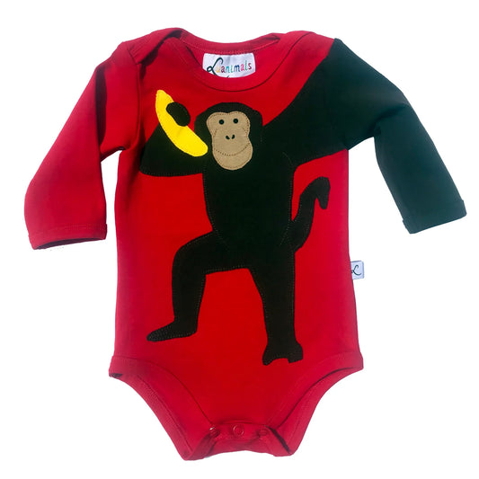 Langarm Babybody von Luanimals mit Tiermotiv Affe Andi in rot