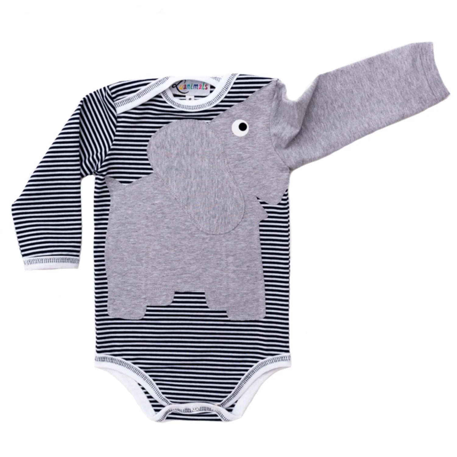 Elefant Eli Baby Body für Kinder aus dunkelblau und weiß gestreiftem Baumwoll-Jersey von Luanimals