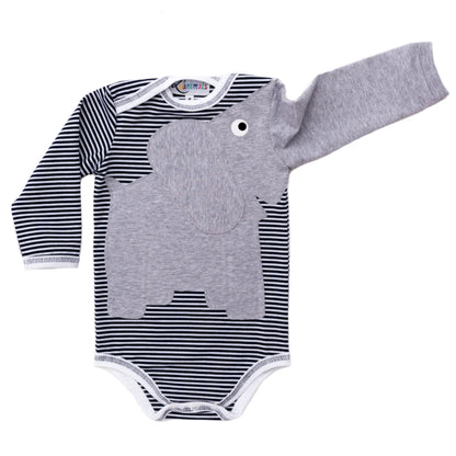 Elefant Eli Baby Body für Kinder aus dunkelblau und weiß gestreiftem Baumwoll-Jersey von Luanimals
