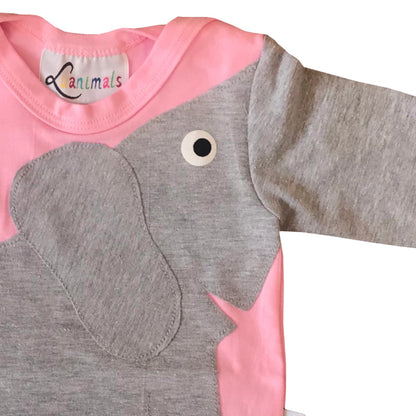 Luanimals langarm Babybody mit Applikation Tiermotiv Elefant Eli aus Baumwoll-Jersey in rosa und grau