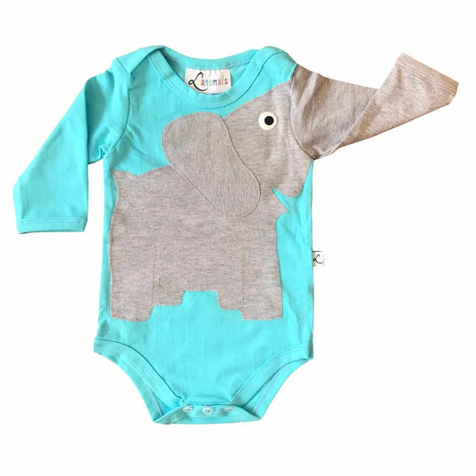 Baby Body mit Elefant – langarm, hellblau