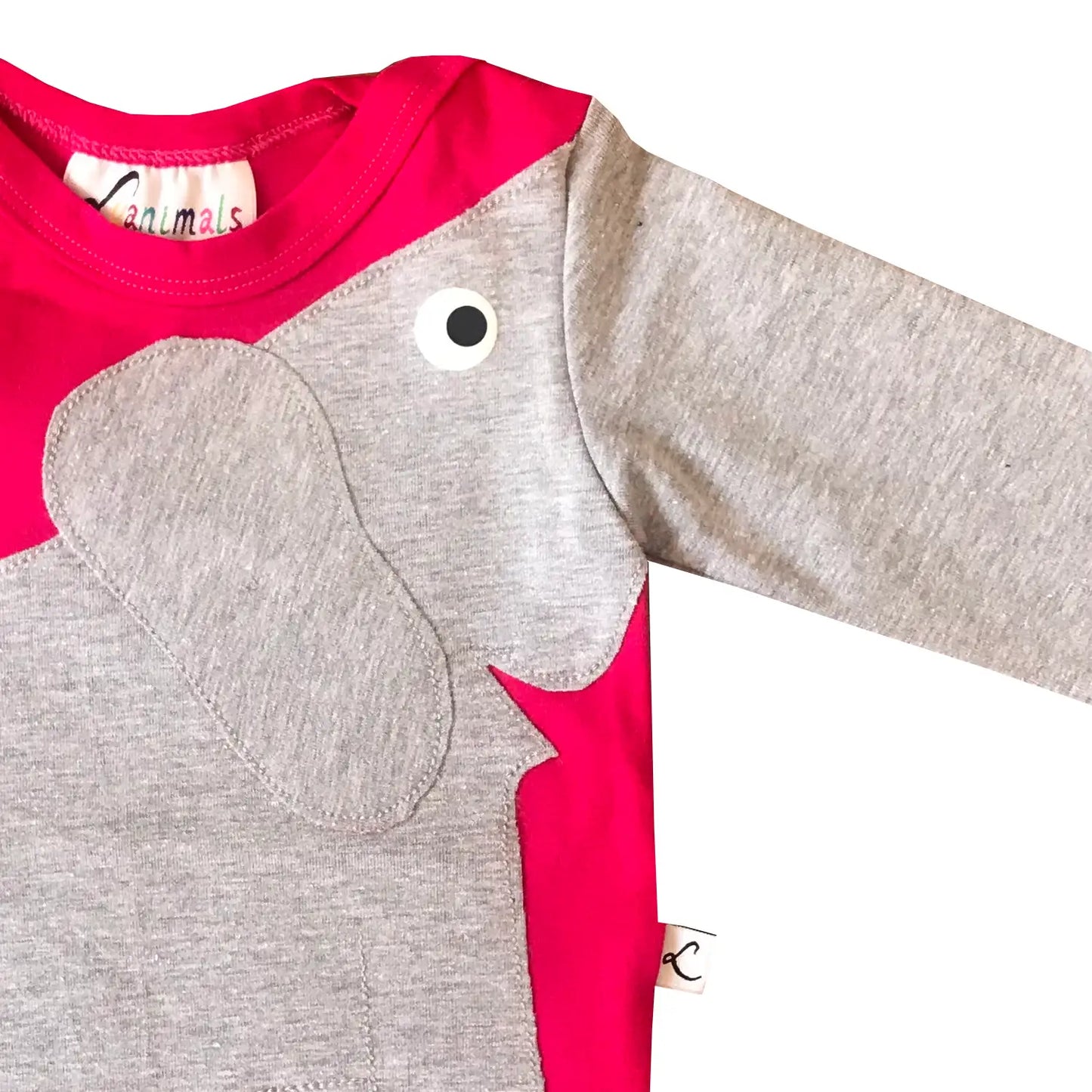 Luanimals Baby Body mit Tier Applikation Elefant Eli in pink und grau aus Baumwoll-Jersey 