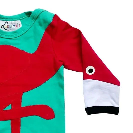 Detailansicht von Applikation von Babybody Flamingo Frida aus Baumwoll-Jersey von Luanimals