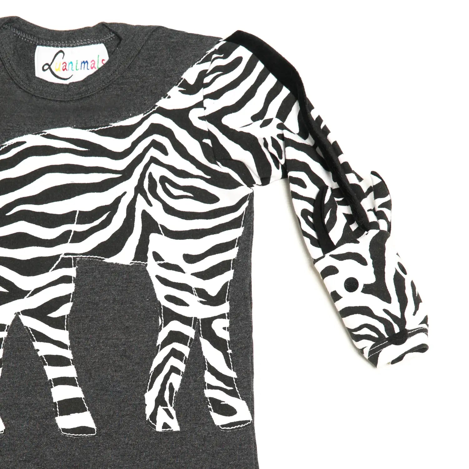 Luanimals Babybody mit Tiermotiv Zebra Zora in grau aus Baumwoll-Jersey