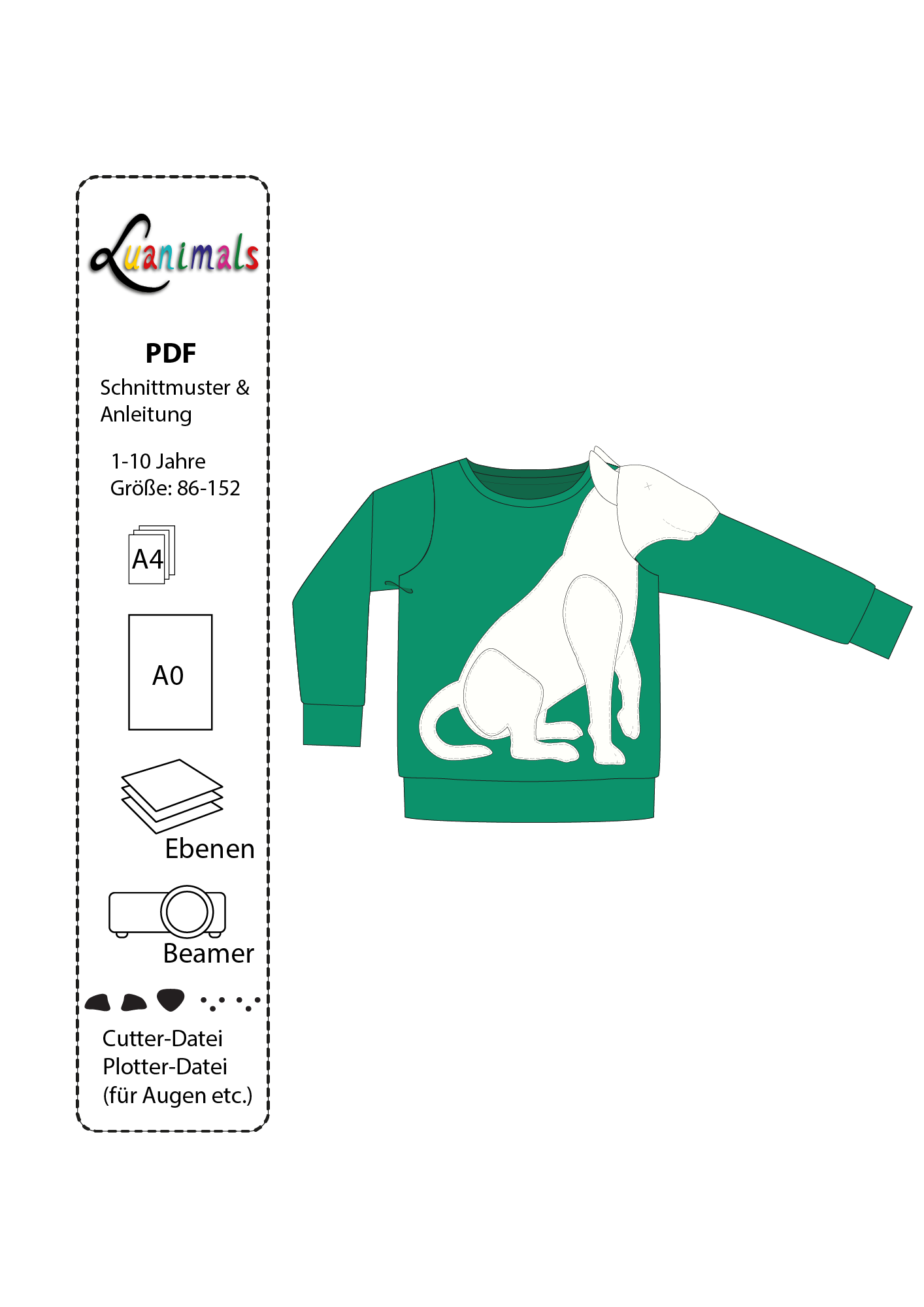 Luanimals Kinder Pullover digitales Ebook für Modell Bullterrier Berta