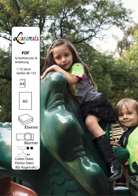 Luanimas digitales E-Book mit Schnittmuster und Nähanleitung für Kinder T-Shirt Dinosaurier David von Luanimals