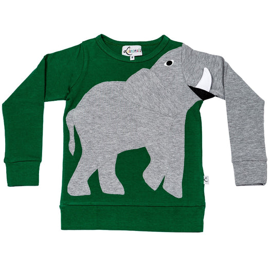 Luanimals Pullover für Kinder aus bequemem Baumwoll-Jersey mit Applikation Elefant Eli in grün und grau 