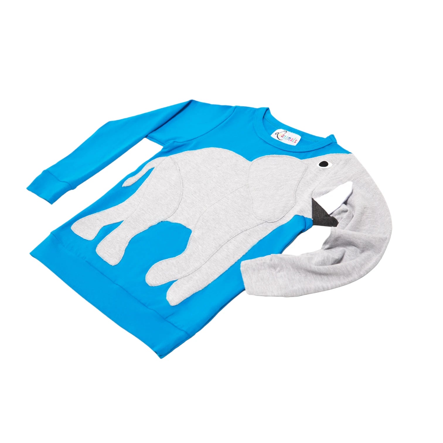 Luanimals Kinder Pullover mit Tier Elefant Eli in blau und grau aus Baumwoll-Jersey