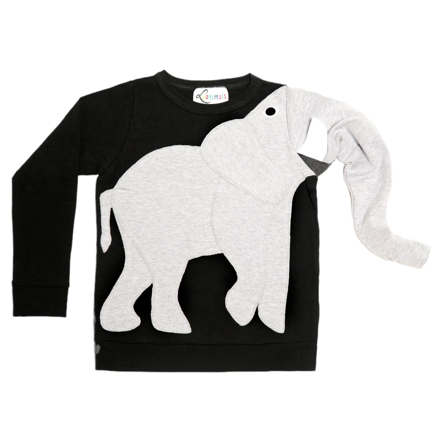 Kinder Pullover mit Tiermotiv Elefant Eli frontal in schwarz und grau aus Baumwoll-Jersey von Luanimals