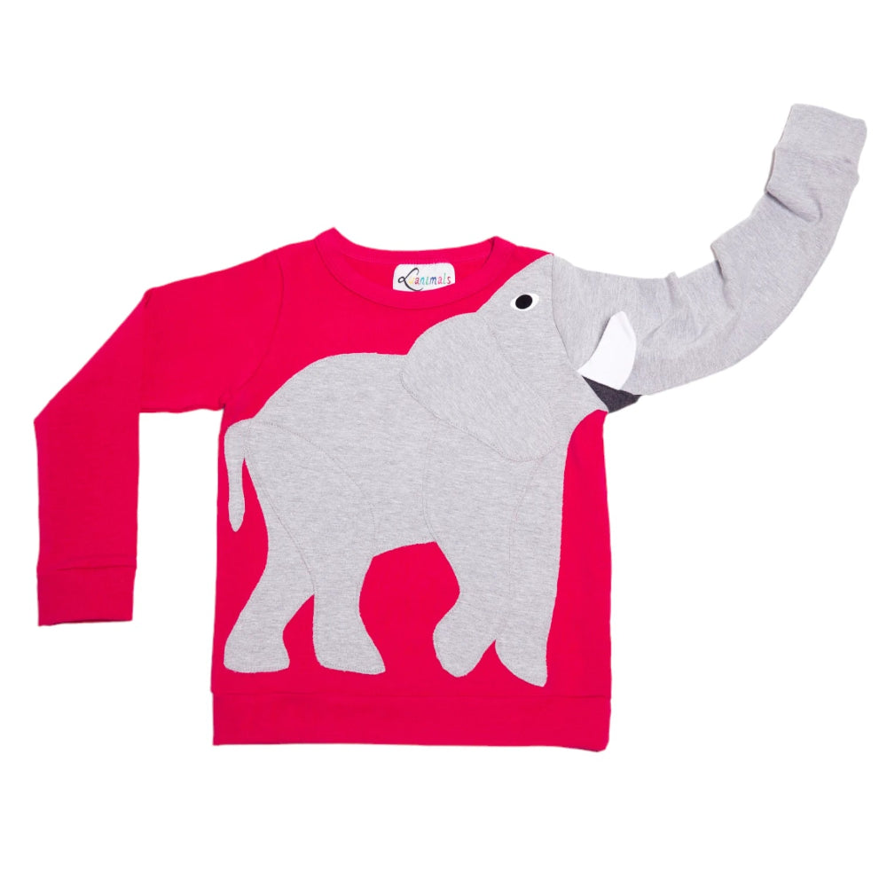 Kinderpullover mit Elefant Tiermotiv aus Baumwoll-Jersey in grau und pink von Luanimals