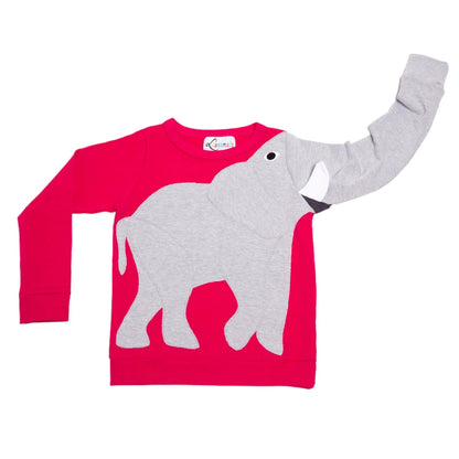 Kinderpullover mit Elefant Tiermotiv aus Baumwoll-Jersey in grau und pink von Luanimals