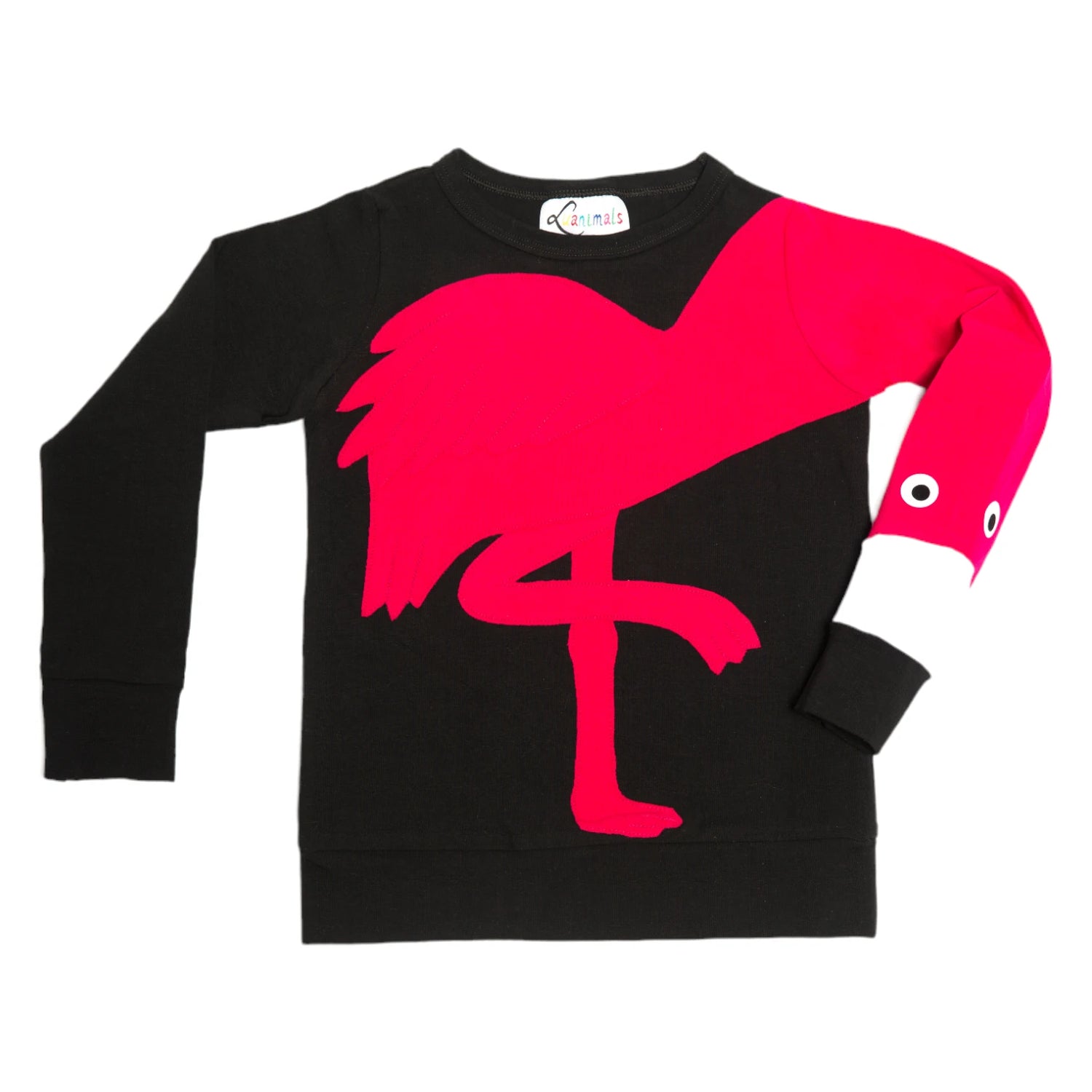 Kinder Pullover mit Tiermotiv Flamingo Frida in schwarz und pink aus Baumwoll-Jersey von Luanimals