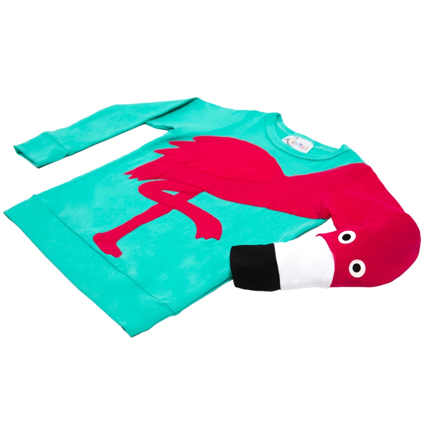 Kinder Pullover mit Tiermotiv Flamingo Frida in türkis und pink aus Baumwoll-Jersey von Luanimals