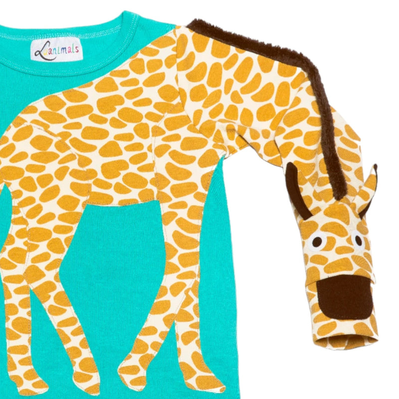 Luanimals Pullover für Kinder mit Applikation Tiermotiv Giraffe Gerda aus Baumwoll-Jersey in türkis 