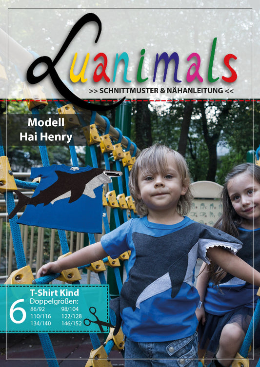 Luanimals Schnittmuster mit Nähanleitung für Kinder T-Shirt Hai Henry in blau grau