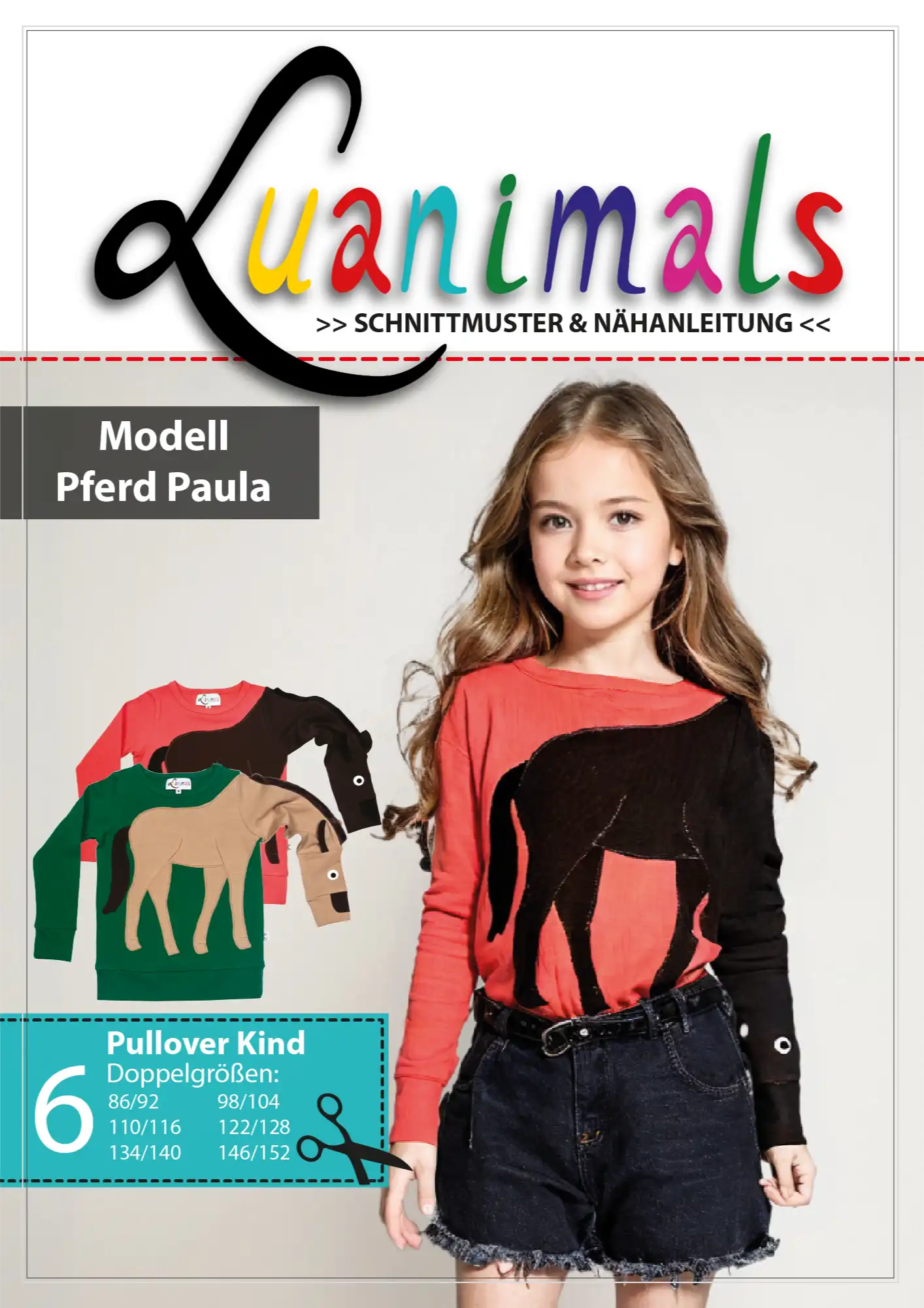Schnittmuster mit Nähanleitung für Kinder Pullover Pferd Paula aus Baumwoll-Jersey von Luanimals