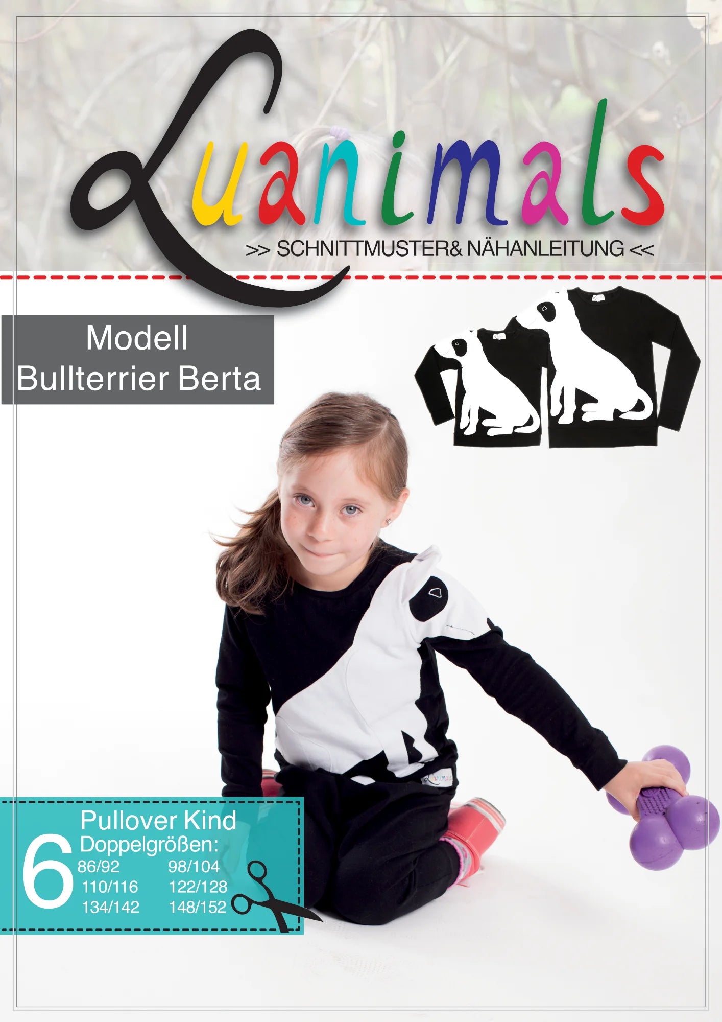 Schnittmuster mit Nähanleitung für Kinder Pullover mit Tiermotiv Hund Bullterrier Berta