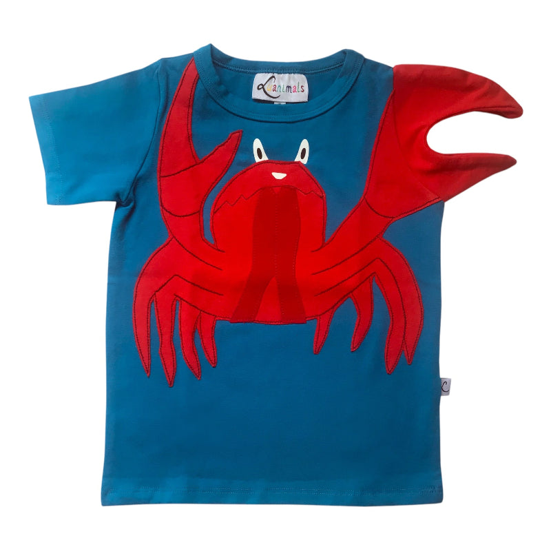 Luanimals ausgefallenes Kinder T-Shirt mit Tiermotiv Krebs Karli in blauem und rotem Baumwoll-Jersey mit Applikation