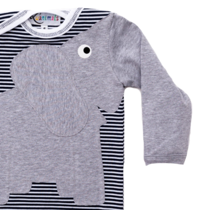 Baby Body langarm für Kinder mit Tiermotiv Elefant Eli aus gestreiftem Baumwoll-Jersey