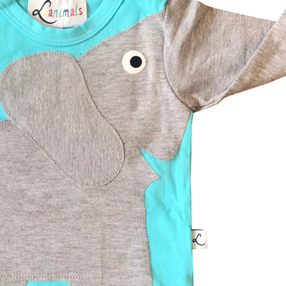 Luanimals langarm Body für Babys mit Motiv Elefant Eli für Neugeborene bis Kleinkinder