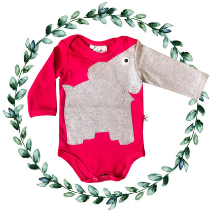 Babybody mit Tier Applikation Elefant Eli in pink und grau aus Baumwoll-Jersey von Luanimals
