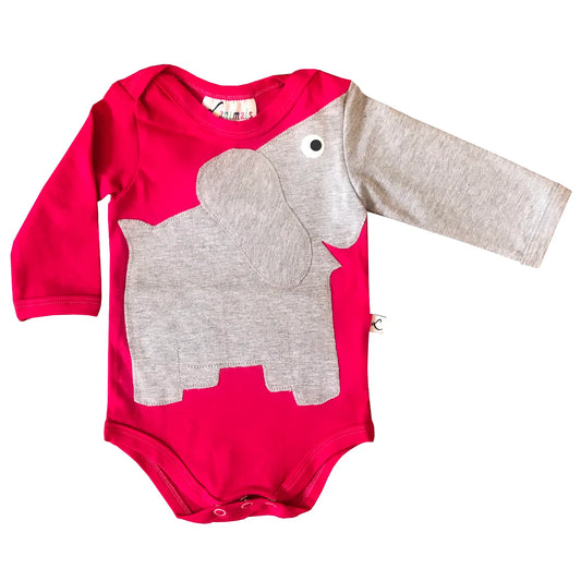 Babybody mit Tiermotiv Applikation Elefant Eli in pink und grau aus Baumwoll-Jersey von Luanimals