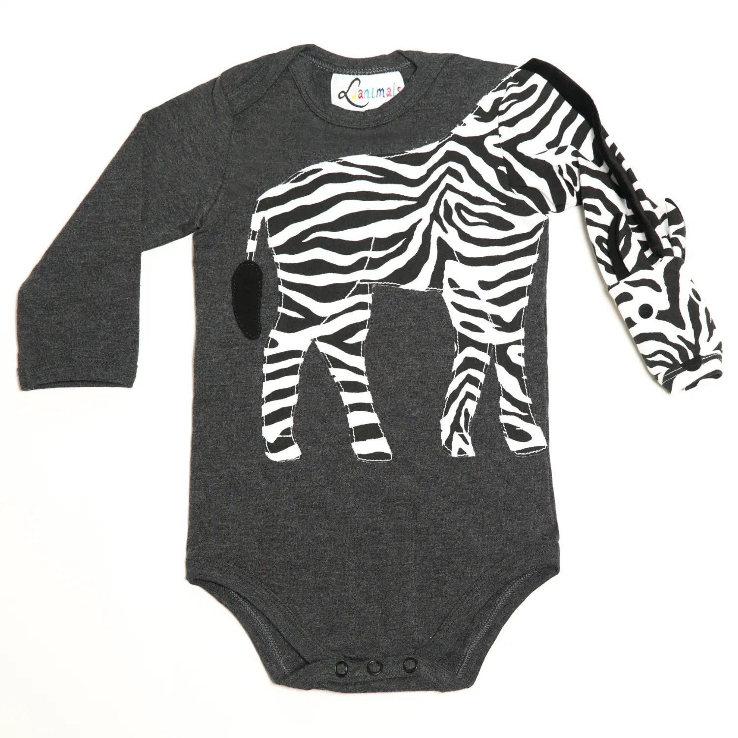 Babybody mit Tiermotiv Zebra Zora in grau aus Baumwoll-Jersey von Luanimals