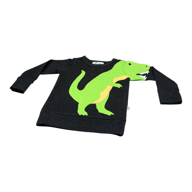 Luanimals Pullover für Kinder mit Applikation Dino David in grau und grün aus Baumwoll-Jersey