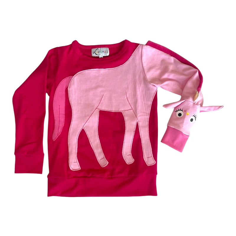 Luanimals Pullover für Kinder mit Tiermotiv Einhorn Elon in pink aus Baumwoll-Jersey