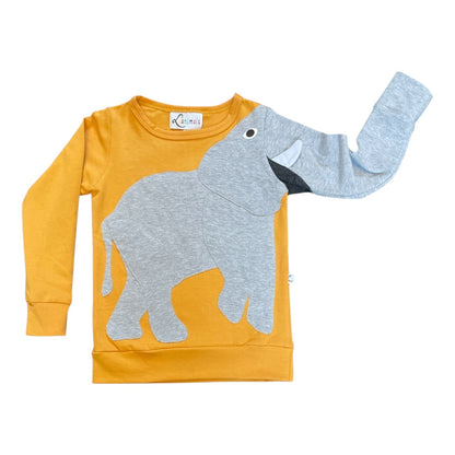 Luanimals Pullover für Kinder mit Tiermotiv Elefant Eli aus gemütlichem Baumwoll-Jersey in Farbe Senf