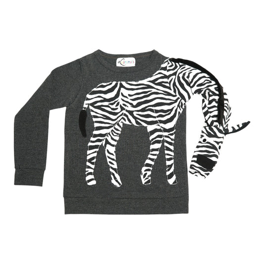 Kinderpullover mit kreativem Tiermotiv im Zebra Design in grau von Luanimals