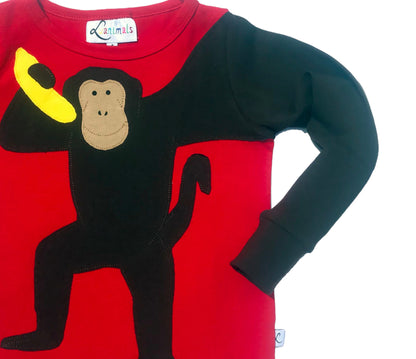 Pullover für Kinder mit Tiermotiv Applikation Affe Andy in rot aus Baumwoll-Jersey von Luanimals