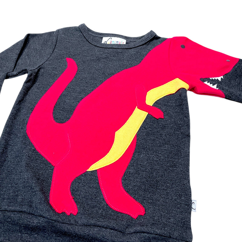 Luanimals Pullover für Kinder mit Motiv Dino David in grau pink 