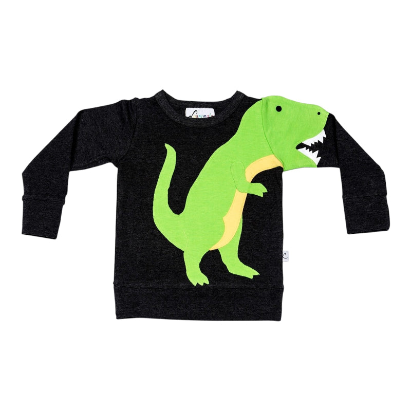 Luanimals Pullover für Kinder mit Applikation Dinosaurier David in grau und grün aus Baumwoll-Jersey