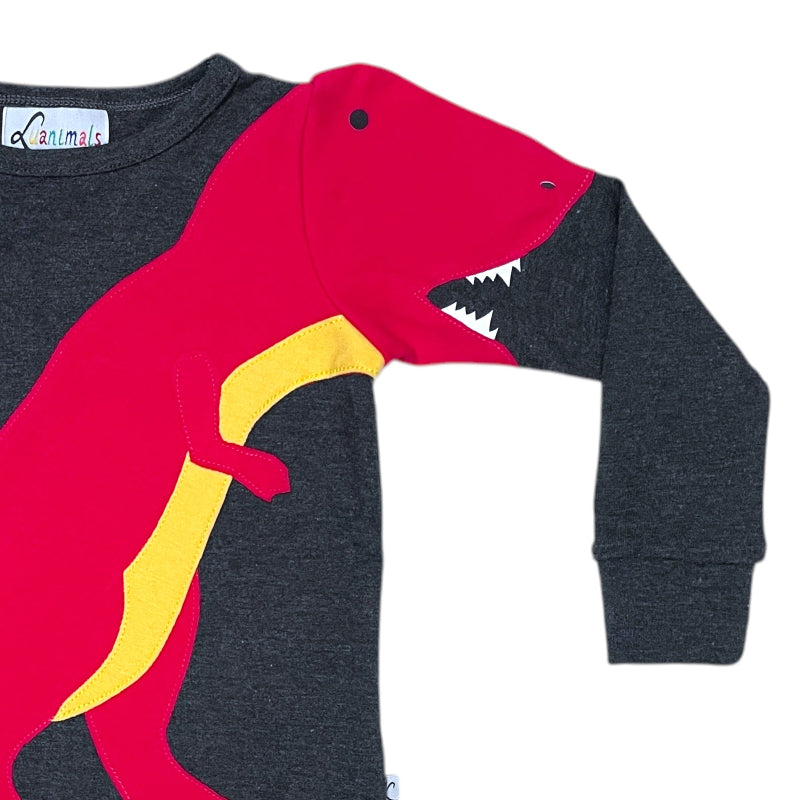 Applikation als Detailansicht von Pullover für Kinder mit Motiv Dinosaurier David in pink und grau von Luanimals