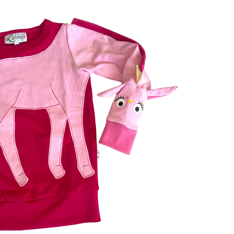Luanimals Pullover für Kinder mit Applikation Einhorn Elon in pink und rosa aus Baumwoll-Jersey