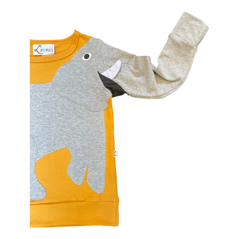 Luanimals Pullover für Kinder mit Applikation Elefant Eli in Farbe Senf aus Baumwoll-Jersey