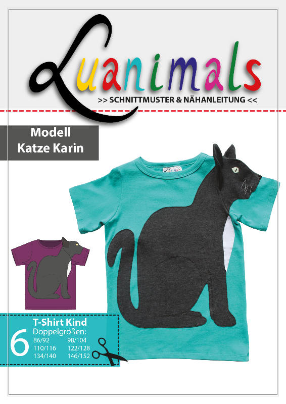 Schnittmuster und Nähanleitung für Kinder T-Shirt mit Tiermotiv Katze Karin von Luanimals 