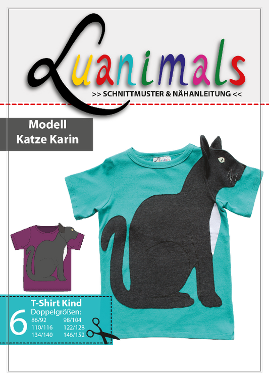Schnittmuster und Nähanleitung für Kinder T-Shirt mit Tiermotiv Katze Karin von Luanimals 