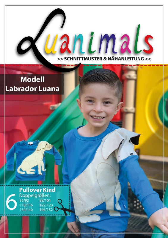 Schnittmuster und Nähanleitung für Pullover für Kinder mit Tiermotiv Hund Labrador Luana von Luanimals