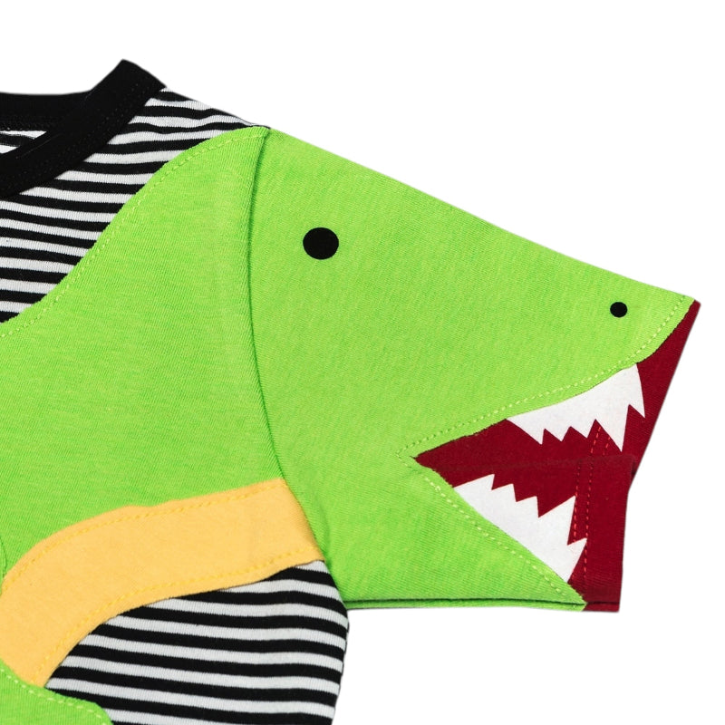 Luanimals T-Shirt Dino David Detailansicht von Applikation am Ärmel mit Tiermotiv und Zähnen