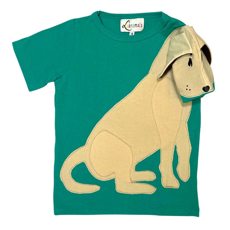 Luanimals T-Shirt für Kinder mit einem Hundemotiv Labrador Luana in den Farben Türkis und Creme