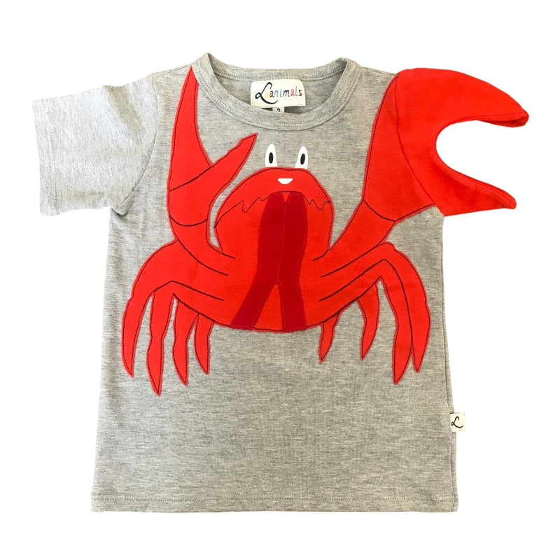 Luanimals T-Shirt für Kinder mit Tiermotiv Krabbe in grau und rot aus Baumwolle