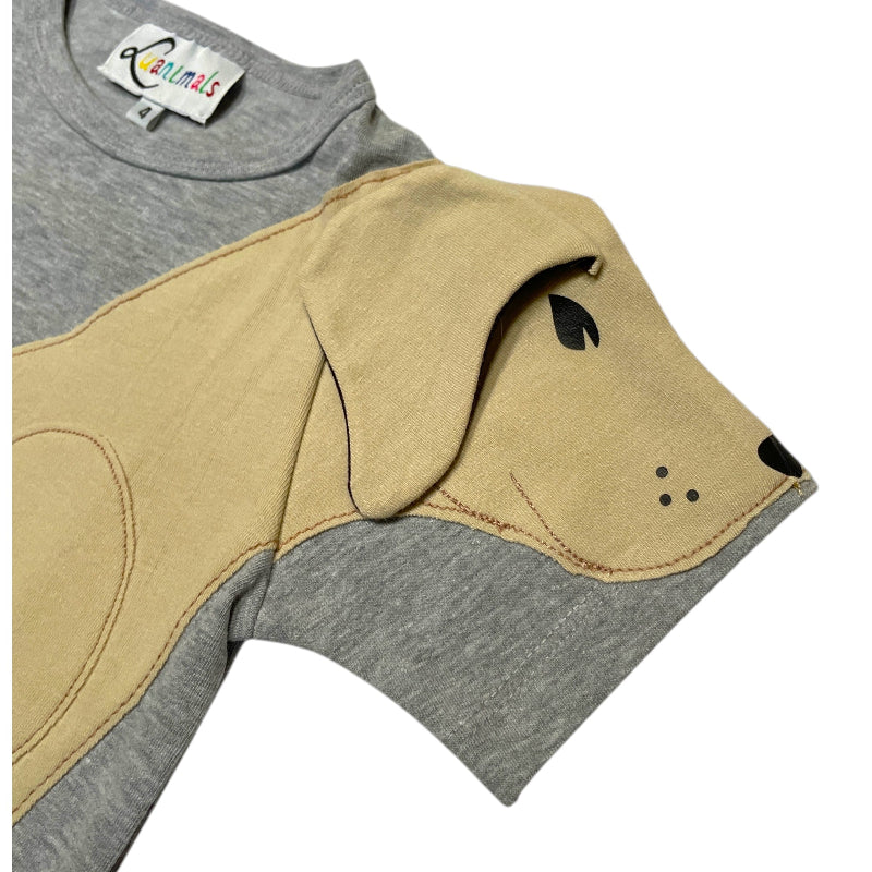 Luanimals T-Shirt Detailansicht mit Hund Labrador Luana in beige auf grauem Baumwoll-Jersey