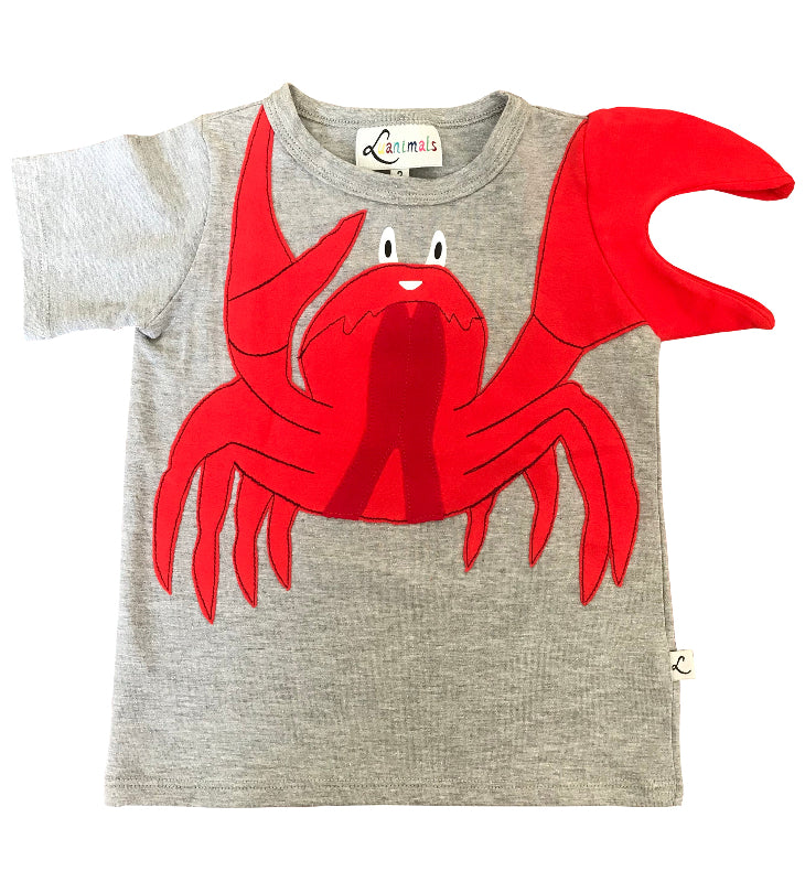 Luanimals T-Shirt mit Tiermotiv Krabbe Karli in grau rot